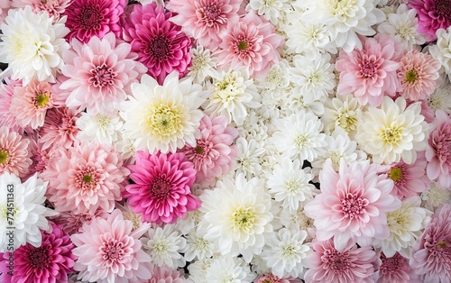 Floral background on the wall with chrysanthemum flowers, wedding decoration, beautiful floral background