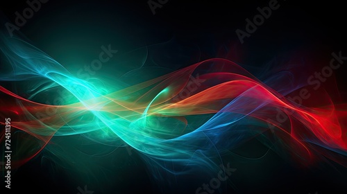 Abstract fluid 3d render holographic iridescent neon curved wave in motion dark background. Gradient design element for banners, backgrounds, wallpapers and covers. © MM