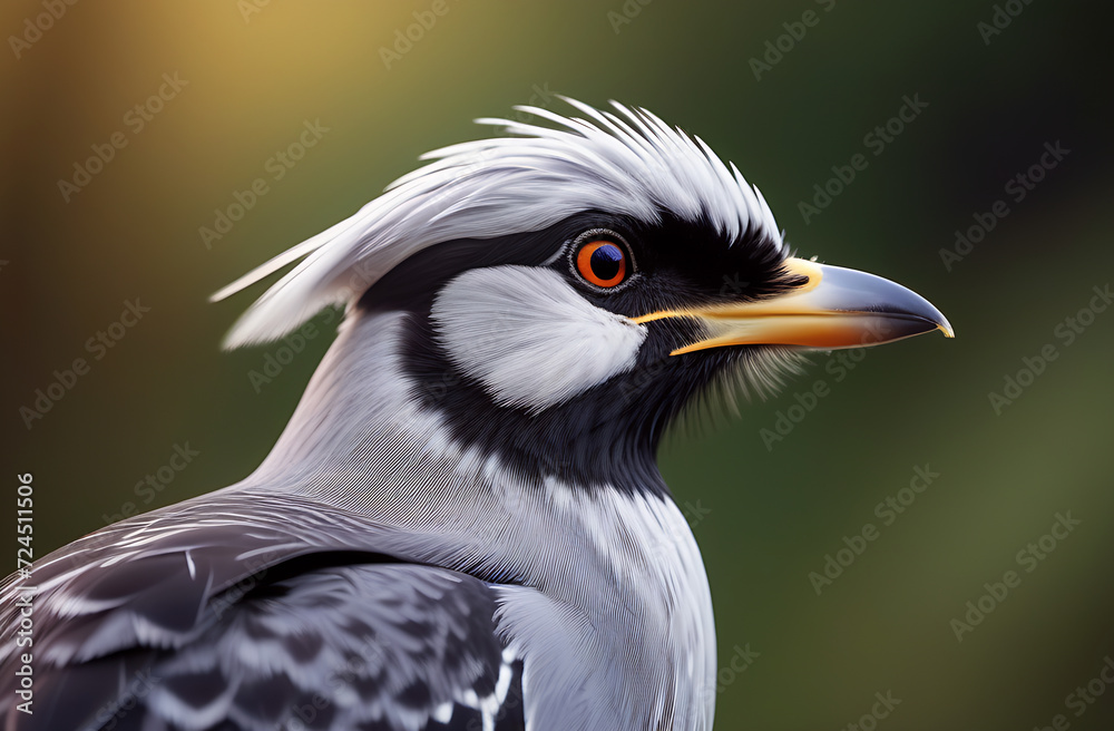 Fototapeta premium A beautiful gray bird sits on a tree branch in the forest. Portrait of a Bright Little Bird with a Small Beak