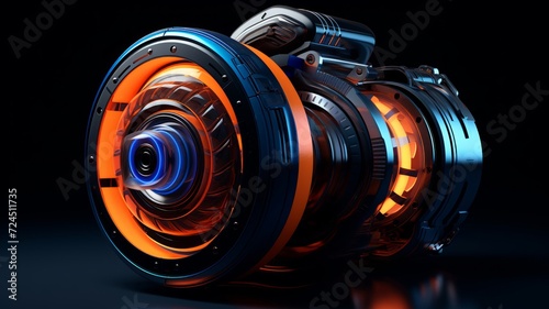 Futuristic turbocharger with neon blue and orange accents against a dark  sleek background