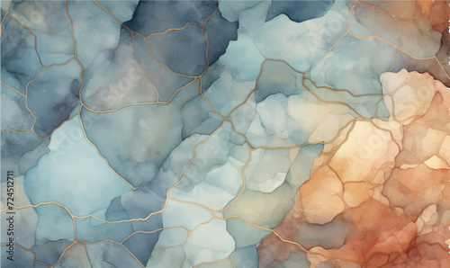 watercolor glass abstract blue gold orange background	 photo