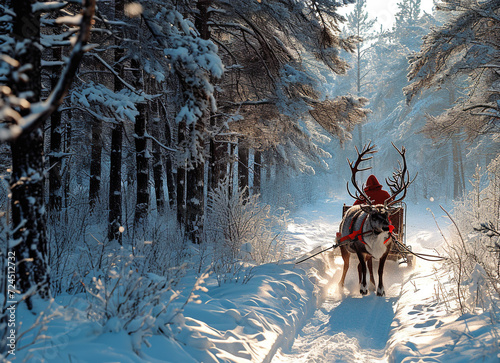 Snow season and sleighs and reindeer, generative ai