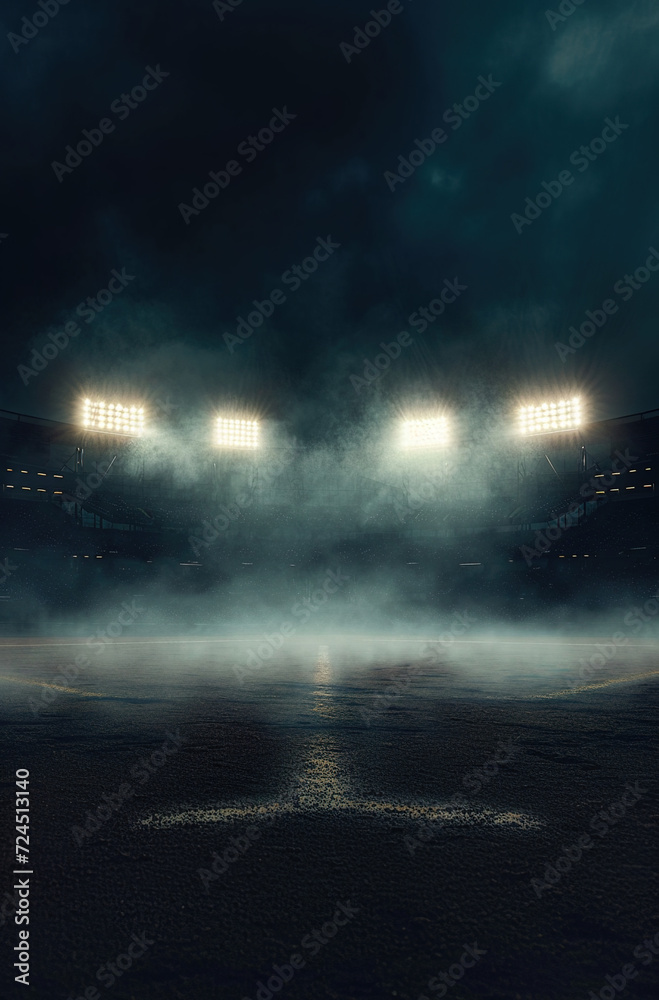 Baseball field in a cold atmosphere, generative ai