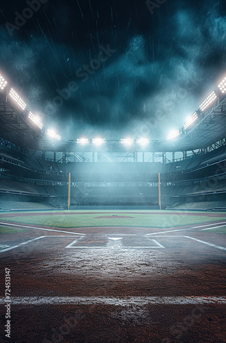 Baseball field in a cold atmosphere, generative ai
