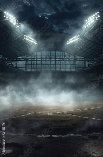 Baseball field in a cold atmosphere, generative ai