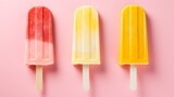 ice pops, showcasing refreshing summer treats in pink, white, and yellow on a crisp background