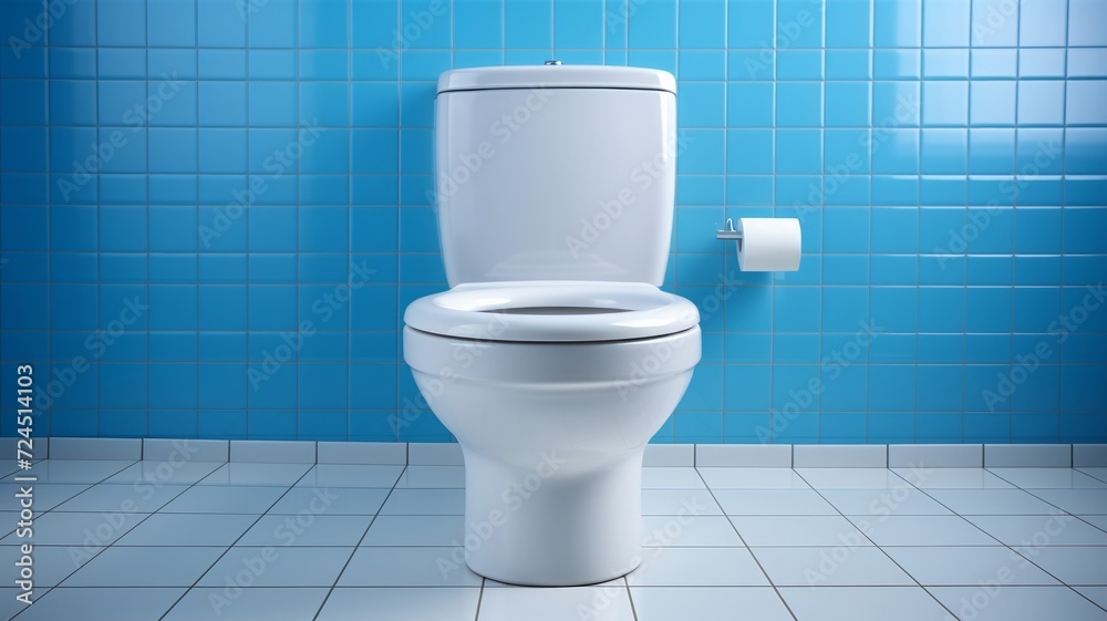 Pristine white toilet bowl in a sterile tiled bathroom, the epitome of cleanliness and modern sanitation