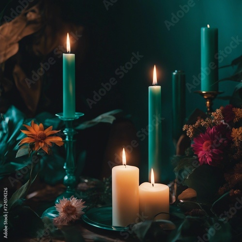 Romantic Atmosphere  Aesthetic Interplay Between Candles and Flowers on a Beautifully Set Table