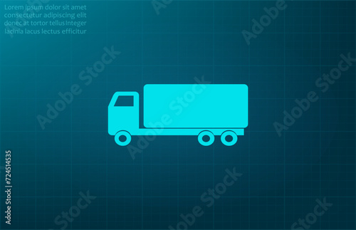 Truck, cargo transportation symbol. Vector illustration on blue background. Eps 10.