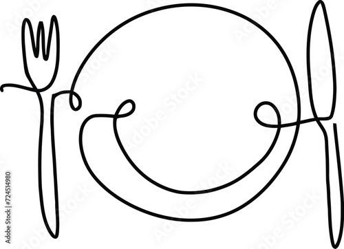 one line drawing illustration art design minimalist for dinning stuffs and dinner ornaments which related to food and drink that contains cutlery dish flatware flat design spoon fork plate 