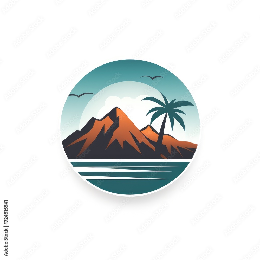 Tropical Mountains with Palm Silhouette