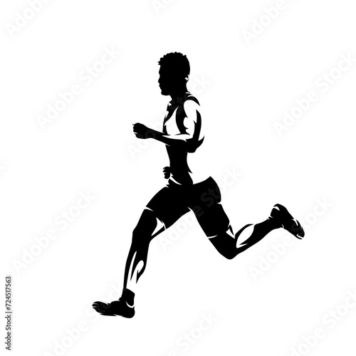 Run, running man isolated vector silhouette, side view
