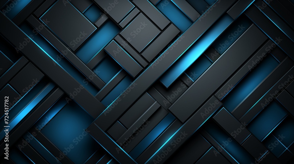Dark and neon blue geometric 3d abstract background for web design and art projects, banner Dark and neon blue geometric 3d abstract background for web design and art projects, banner