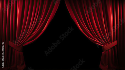 Transparent Dramatic Unveiling: Theater or Cinema Opening the Curtain - Captivating Stock Image for Sale. black background 