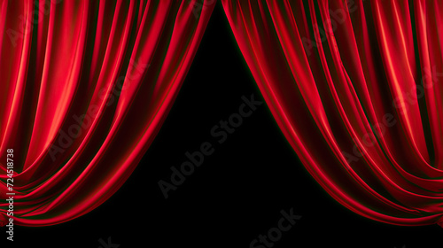 Transparent Dramatic Unveiling: Theater or Cinema Opening the Curtain - Captivating Stock Image for Sale. black background 