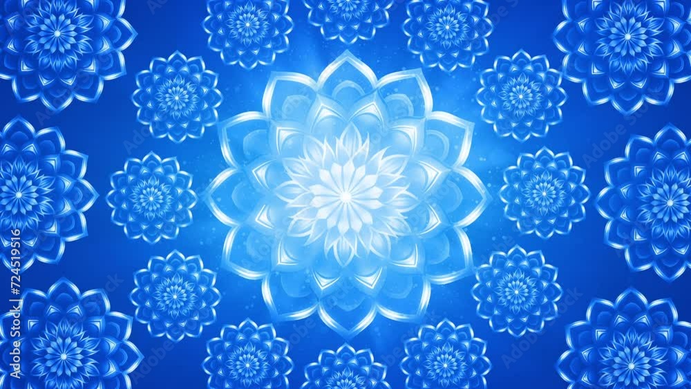 Blue Lotus Mandala: Spiritual Rotation and Cosmic Awareness - Abstract Geometry: Mystic Meditation with Rotating Shape