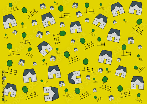Arrière plan immeuble habitation parc maison fond jaune