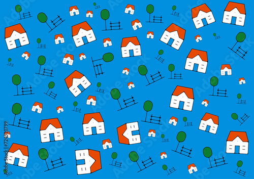Arrière plan immeuble habitation parc maison fond bleu