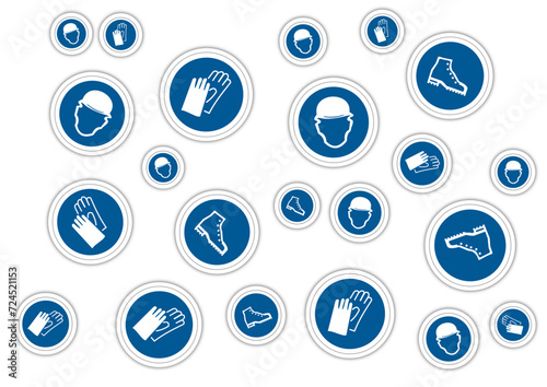 Fond illustration securite au travail EPI bleu casque chaussures et gants relief