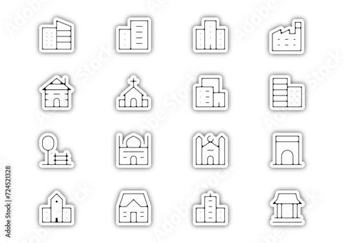 Planche icone batiment edifice ville maison immeuble relief
