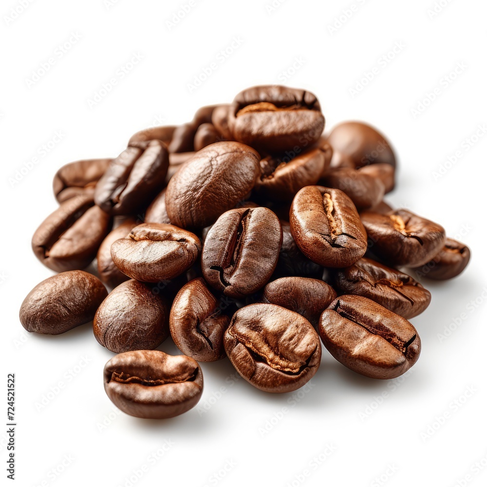 Close Roasted Coffee Beans On Blurry On White Background, Illustrations Images Close Roasted Coffee Beans On Blurry On White Background, Illustrations Images