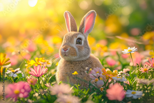 Easter bunny with easter eggs generative ai 