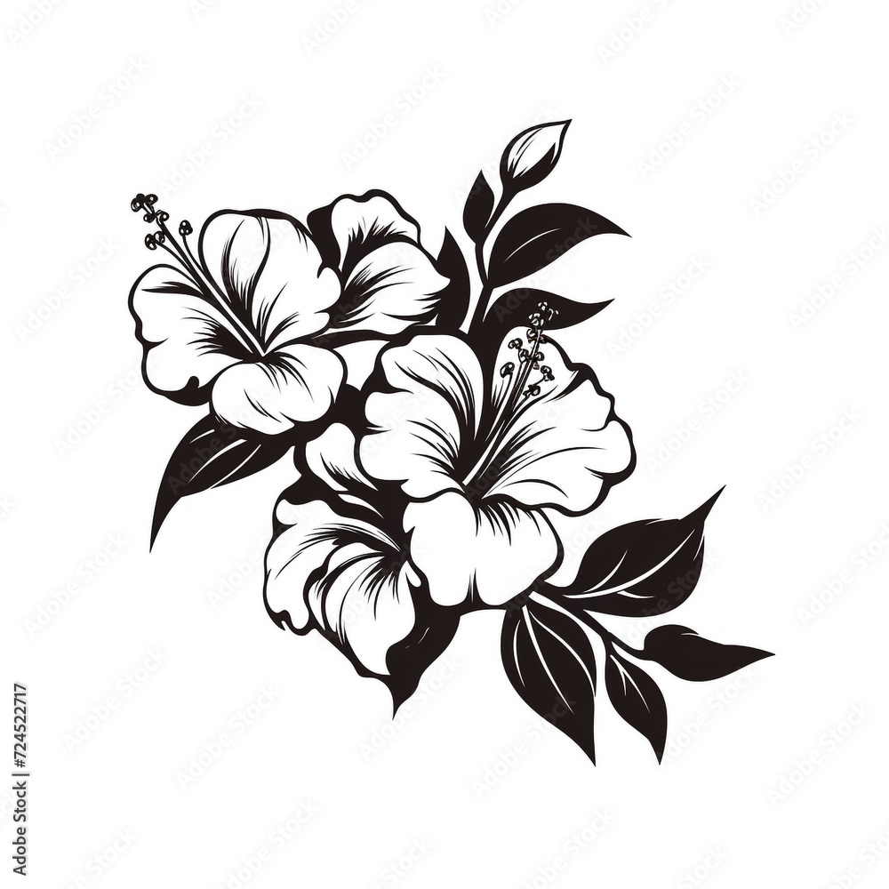 Hand drawn bunch with rose flowers and small gypsophila isolated on white background. Pencil drawing monochrome elegant floral composition in vintage style, t-shirt, tattoo design.