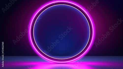 Round neon frame for product presentation. Abstract glowing neon shape. Purple neon circle.