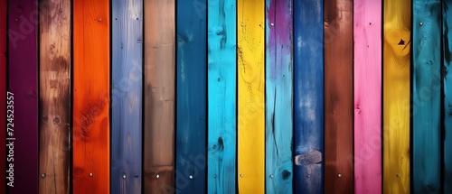 Colorful wood planks background. Painted wooden fence. Wooden planks background with copy space.