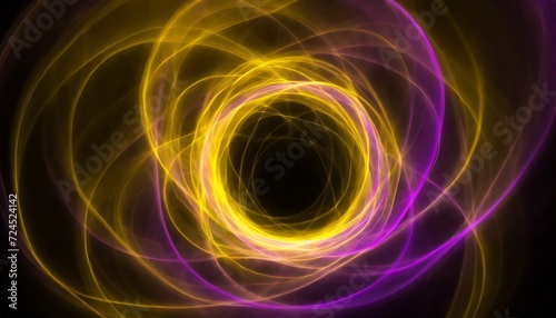 purple yellow color glowing geometric smoke circle on black background