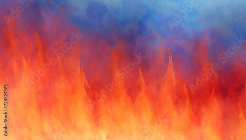 red and blue fire background burning hot and cold flames watercolor illustration banner generative ai