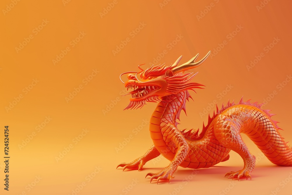 Obraz premium Traditional 3d chinese dragon illustration. 3d character dragon bright colors Banner chinese dragon 2024. New Year of the Dragon 2024