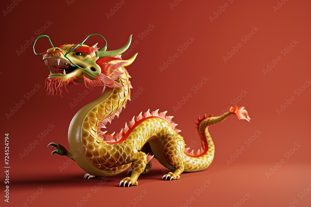 Fototapeta premium Traditional 3d chinese dragon illustration. 3d character dragon bright colors Banner chinese dragon 2024. New Year of the Dragon 2024