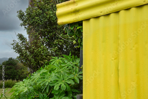 Yellow toilet barn at Service gasstation.  Kawhia New Zealand.  photo