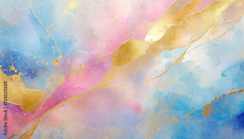 abstract blue pink and metallic gold background watercolor paint texture imitation created with generative ai