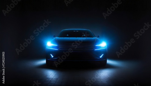 car blue headlights shape concept art dark generative ai © Wendy