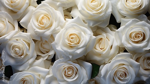 White rose flower bunch. Top view photo of fresh white roses. White rose pattern.