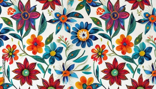 colorful mexican floral pattern on a white background