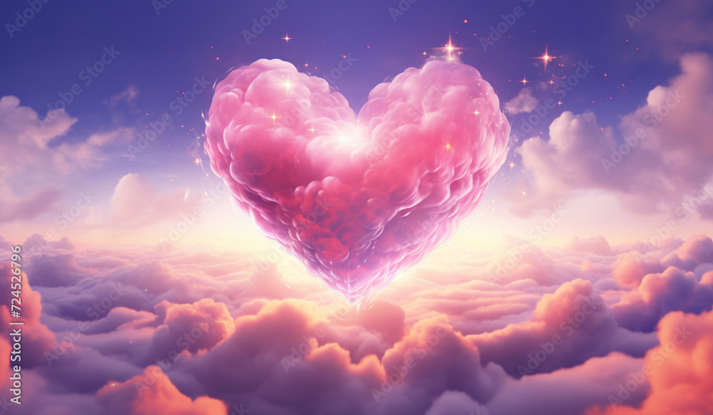 Obraz premium illustration valentine colorful cloud heart on sky background decoration_82