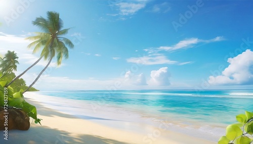 tropical beach panorama seascape with a wide horizon showcasing the beautiful expanse of the sky meeting the sea