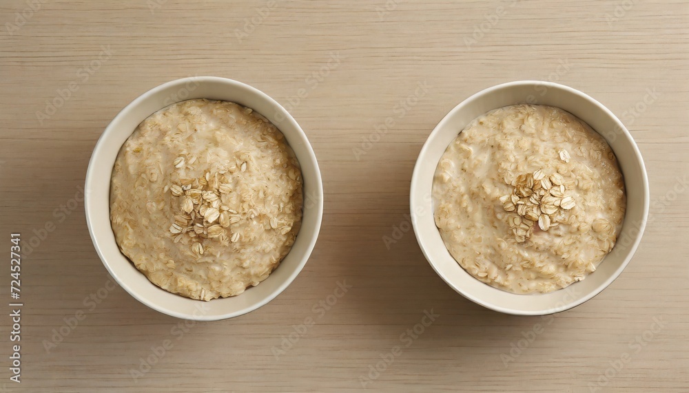 top view of two bowls of oatmeal on table