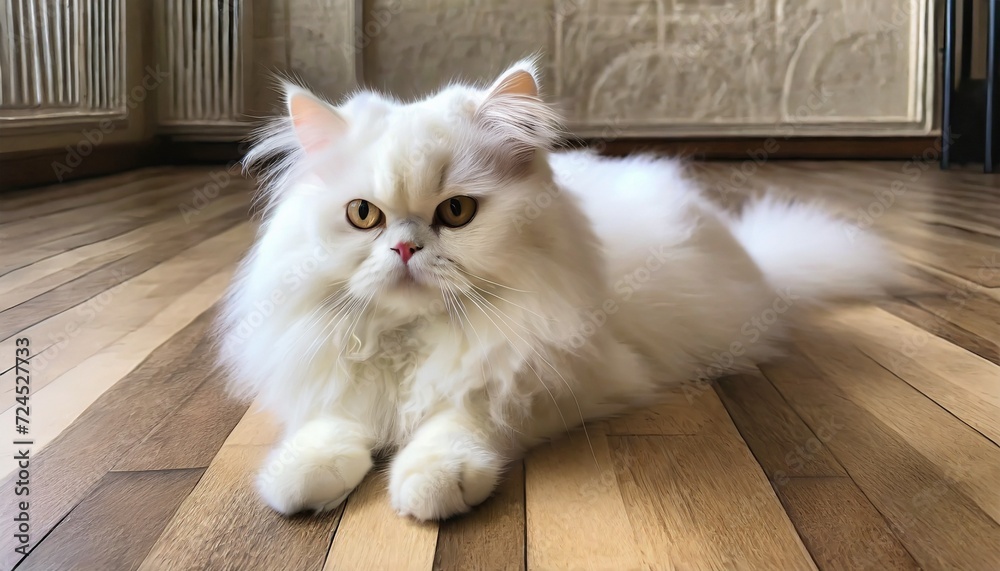 white persian cat close up on floor