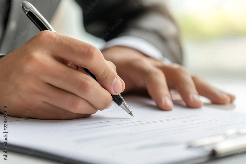 Businessman hands sign a a contract documents with a fountain pen, Close-up Businessman hands sign a a contract documents with a fountain pen, Close-up