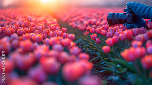 The photographer is taking photos of beautiful tulips #724528573