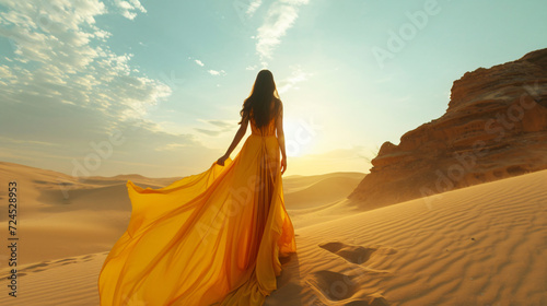 Woman with long yellow Dress