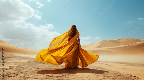 Woman with long yellow Dress