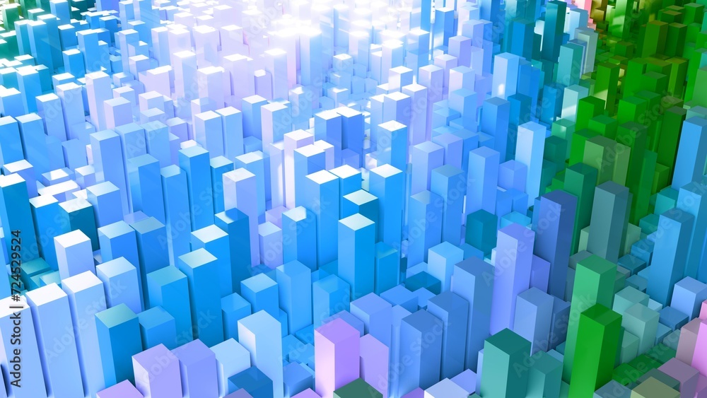 Geometrie - hellblaue pinke Quader - Skyline - Architektur, Perspektive, Flächen, Formen, Winkel, Körper, Symmetrie, Rendering Geometrie - hellblaue pinke Quader - Skyline - Architektur, Perspektive, Flächen, Formen, Winkel, Körper, Symmetrie, Rendering