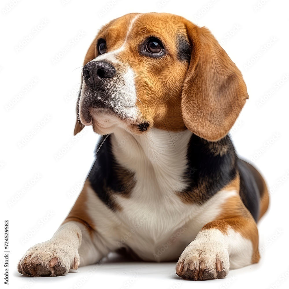 Dog Breed Beagle Lying On Floor On White Background, Illustrations Images
