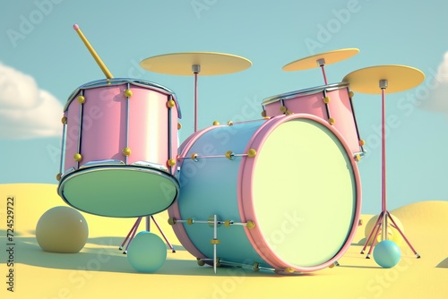 Realistic 3D drum kit rendering generative by ai