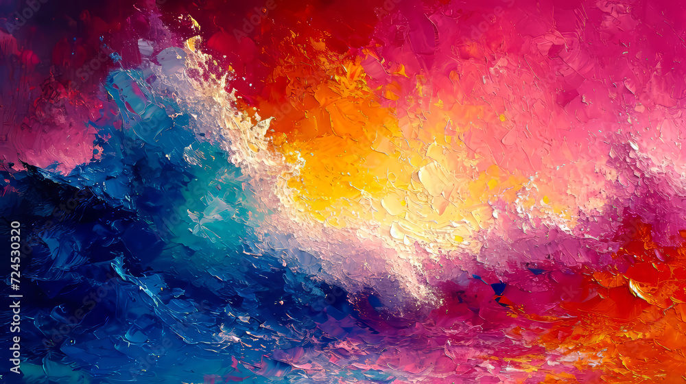 Colorful sky and ocean wave abstract background. Oil painting style.